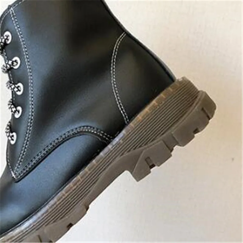 

2020 Chunky Boots Women Shoes Autumn Winter Fur Fashion Round Toe Lace-up Leather Boots Ladies Sneakers Woman boots White Black