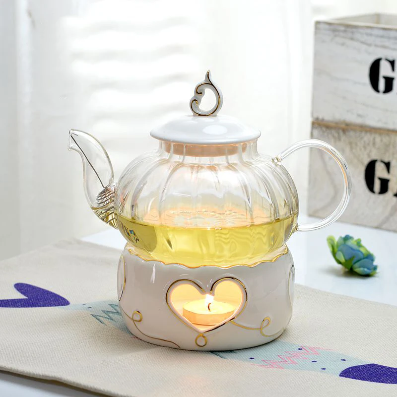 

Luxury Pumpkin Teapot Glasses with Candle Holder European Beauty Teaware Ceramic Green Tea Jasmine Honey Milk Chaleira Kettle