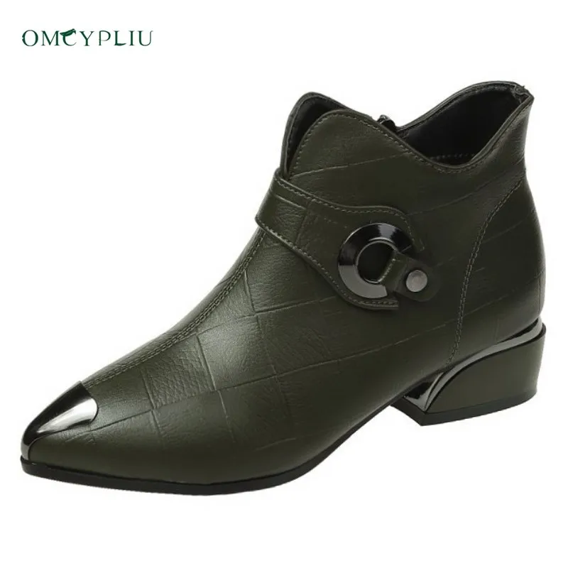 Женские ботинки 2020 зимние Роскошные брендовые зеленые женские ботильоны в стиле