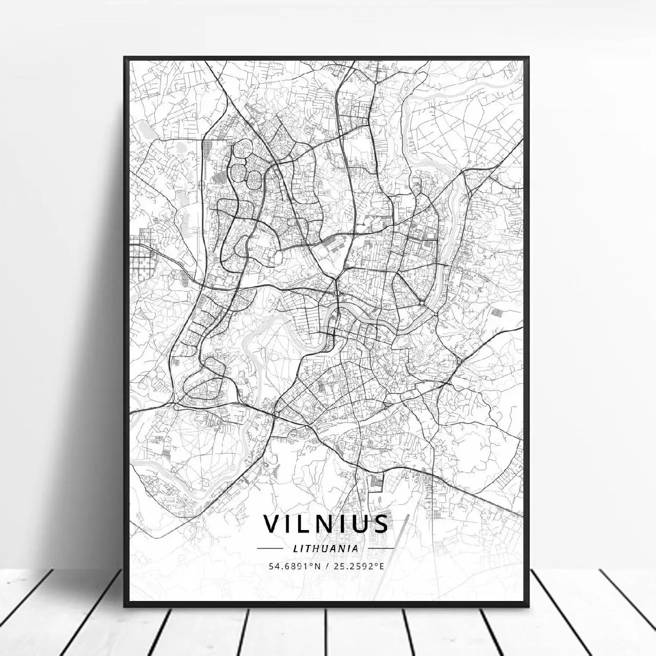 

Kaunas Vilnius Canvas Art Map Poster