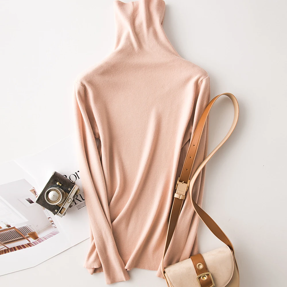 

Gentillove Female Long Sleeve Turtleneck Knitted Pullover Casual Solid Ladies Chic Elegant Jumper Sweater Bottoming Tops 2019