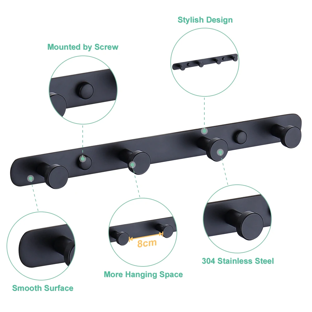taicute t matte black bathroom robe hooks heavy duty towel hanger wall mount clothes coat holder rack accessories for bathroom free global shipping
