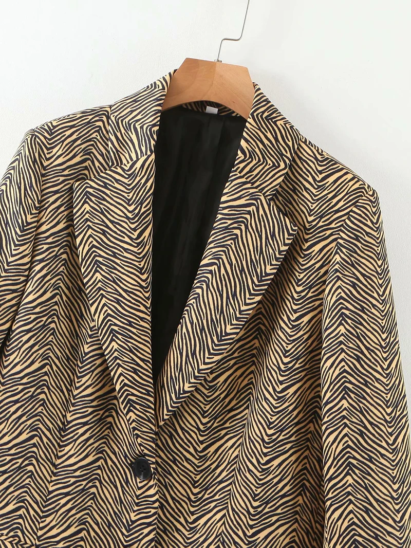 Женское офисное пальто с принтом животных винтажный свободный костюм длинным