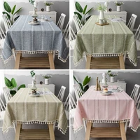 nordic tablecloth 4 color hollow embroidered jacquard striped rectangle table cloth cotton linen dining table cover decor