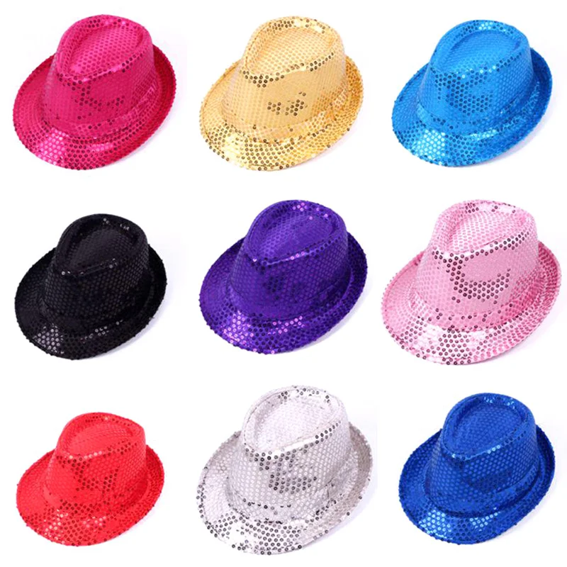 

Fashion Adult/Child Unisex Brilliant Glitter Sequins Hat Dance Show Party Jazz Hat Cap Show Stage props Beading Caps Fedoras