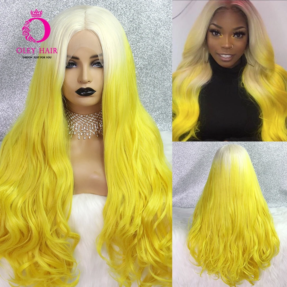 Light Yellow Wig With Blonde Roots Synthetic Lace Front Wig Heat Resistant Natural Wave Cosplay Wigs For Black Women Oley Offer