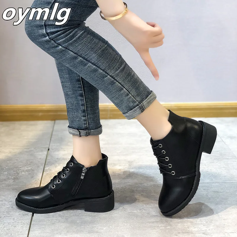 

2020 Fashion Women Ankle Boots PU Leather Autumn Winter Shoes Woman Square Low Heel Botas Zapato Chaussures Femme