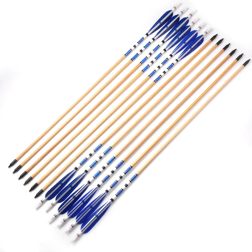 6/12/24 шт. 78 см стрельба из лука синие перья черные наконечники с традиционной