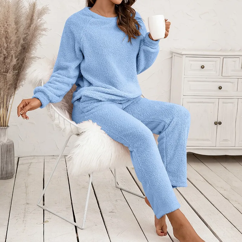

Женский зимний фланелевый пижамный комплект, Свободный Топ с длинным рукавом и эластичным поясом, плотная теплая одежда для сна, домашняя о...