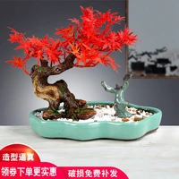 simulation plant ceramic potted red maple bonsai home indoor office handicraft ornament false flower decoration