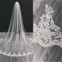 bride wedding white cathedral long veil 1 layer lace trim and comb bridal accessories lace veil 1 5 meters wide