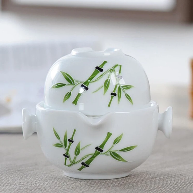 

Ceramics Tea Set Include 1 Pot 1 Cup, High Quality Elegant Gaiwan,Beautiful and Easy Teapot Kettle,Travel kung fu Teaset