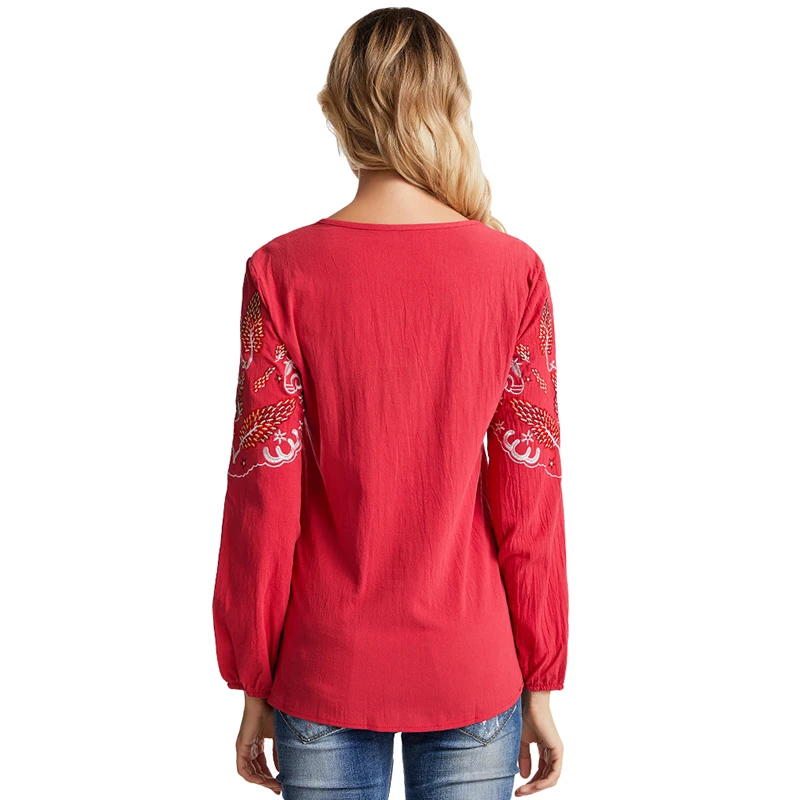 

Ethnic T Shirt For Women Casual Tops And Tees O-Neck Embroidery Shirts Lantern Sleeve Ladies Loose Shirts Plus Size Clothing