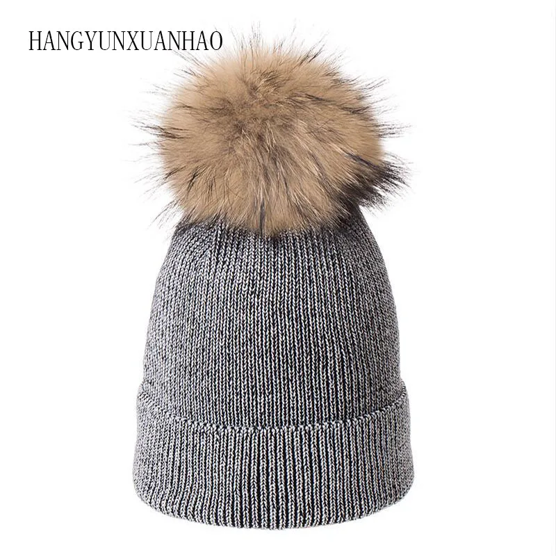 SUOGRY натуральный Лисий Мех пушистый помпон вязаные зимние шапки для женщин бини