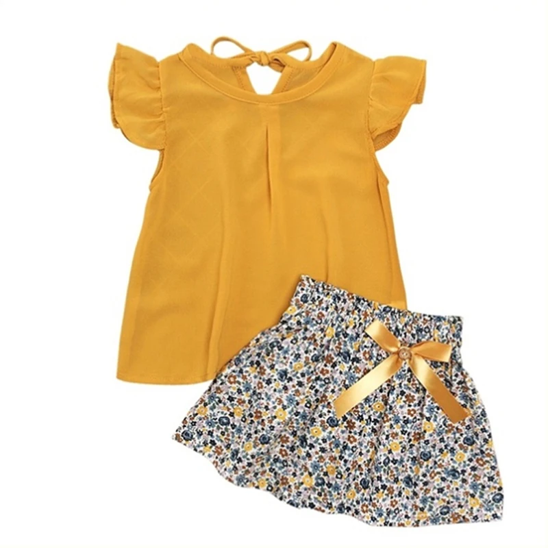 Милые детские комплекты из 2 предметов шифоновый топ без рукавов для девочек
