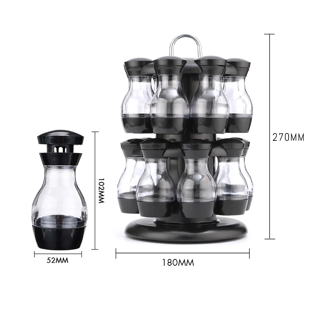 

Seasoning Jars Set Rotating Base 16pcs Cruet Spices Pepper Sugar Salt Sesame Condiment Bottles Spice Rack Kitchen Storage Tool