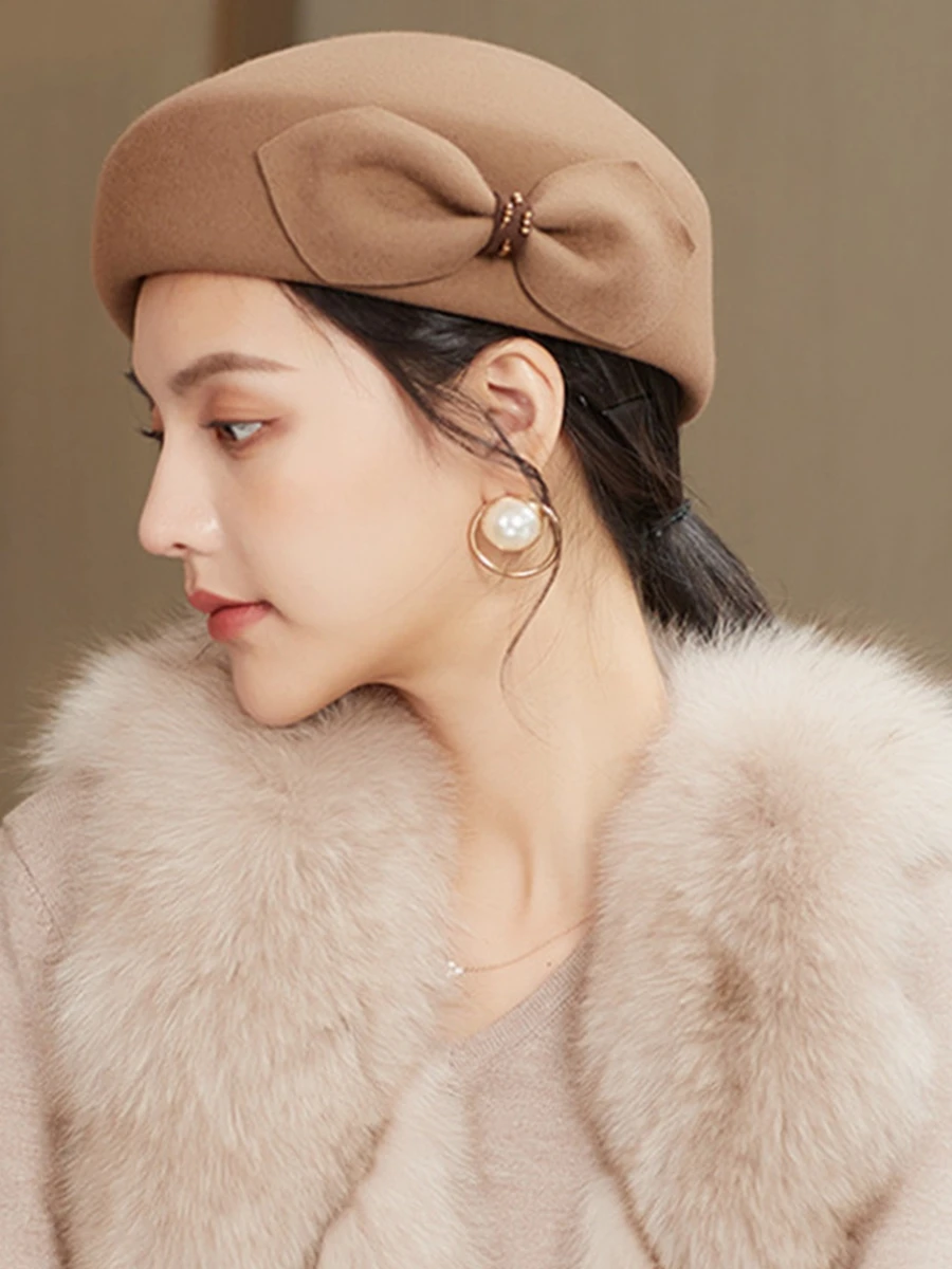 

100% Австралийский шерстяной берет в стиле Хепберн, милая шляпа художника для девочек, Женская фетровая шляпа «Колокол»