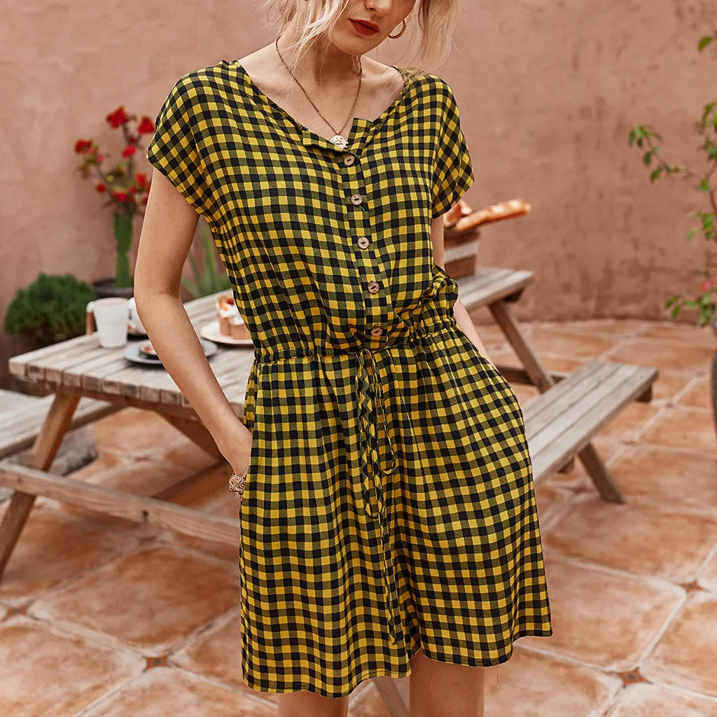 

KANCOOLD dress Women V-Neck Botton Short Letter Fashion Slim Mini Dress Summer Pocket Sweet Streetwear new dress women 20530