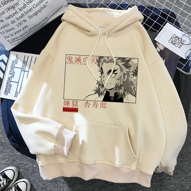 Demon Slayer Anime Harajuku Hoodie Women Rengoku Kyoujurou Hoodies Aesthetic Clothes Kimetsu No Yaiba Mugen Train Sweatshirt Top | Женская