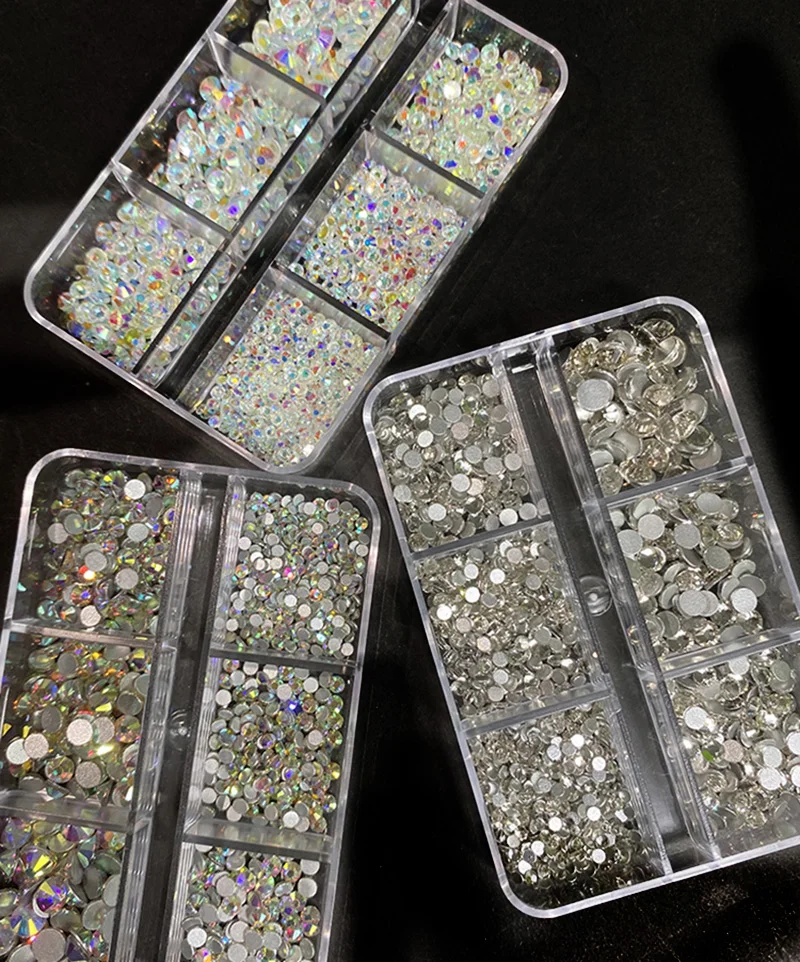 

Crystal Nail Art Rhinestone 1 Box Gold Silver Clear All Color Flat Bottom Mixed Shape DIY Nail Art 3D Decoration In 6 Cell Pot