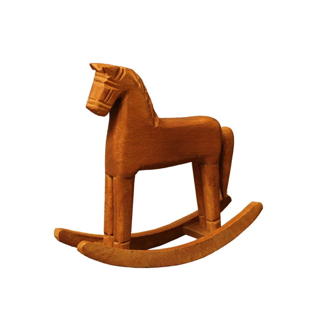 

Wooden Handmade Horse Desktop Ornament Figurines Statue Crafts Rocking Pony Home Decoration Kids Toy Gift Home DIY 2021 New