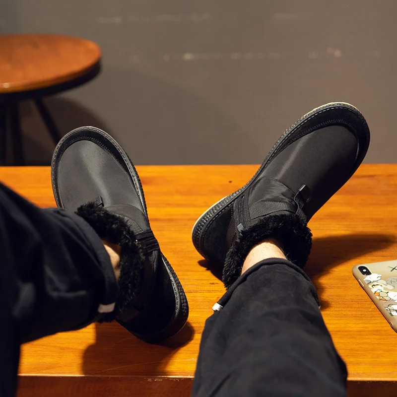 Мужские зимние ботинки из ПУ кожи с круглым носком и искусственным мехом | Обувь