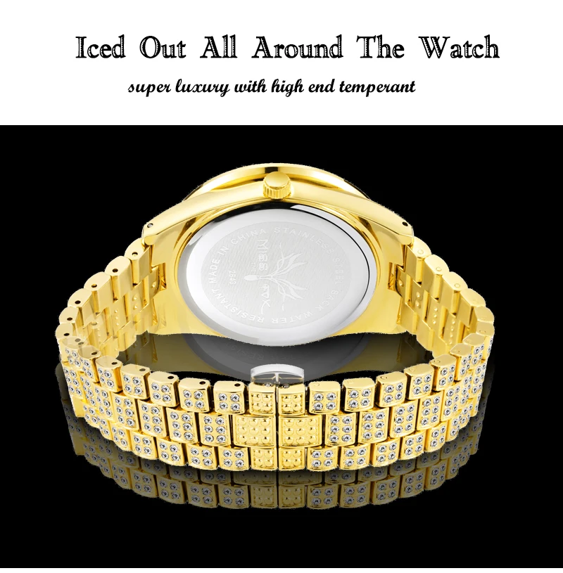 MissFox арабские цифры мужские s часы лучший бренд класса люкс rolexable_часы мужские 18 К золото большой алмаз Xfcs классические мужские часы со льдом
