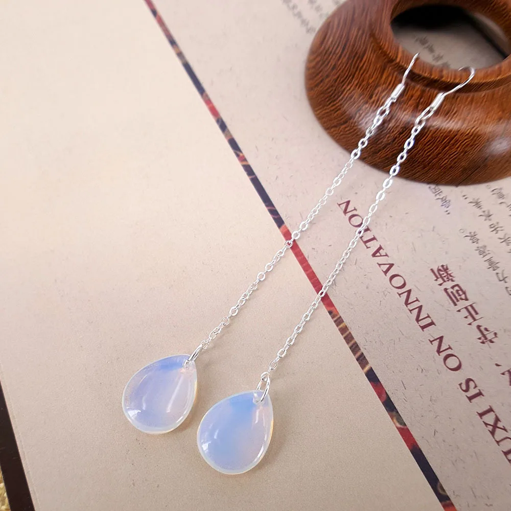 Серьги в форме капли с белсветильник опалом женские длинные серьги натуральными