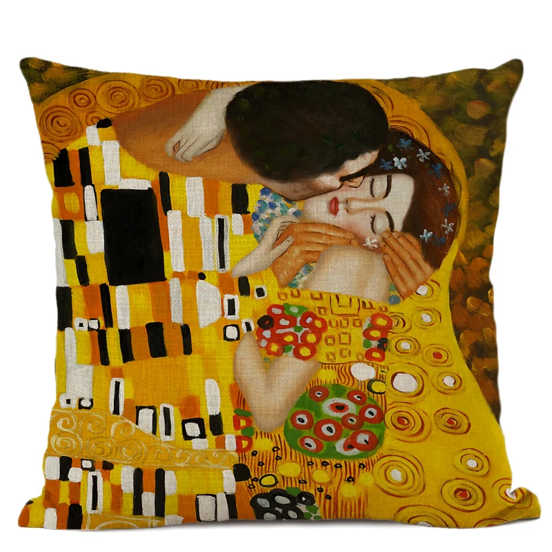 Льняная наволочка Gustav Klimt The Kiss в стиле ретро декоративные подушки с масляной