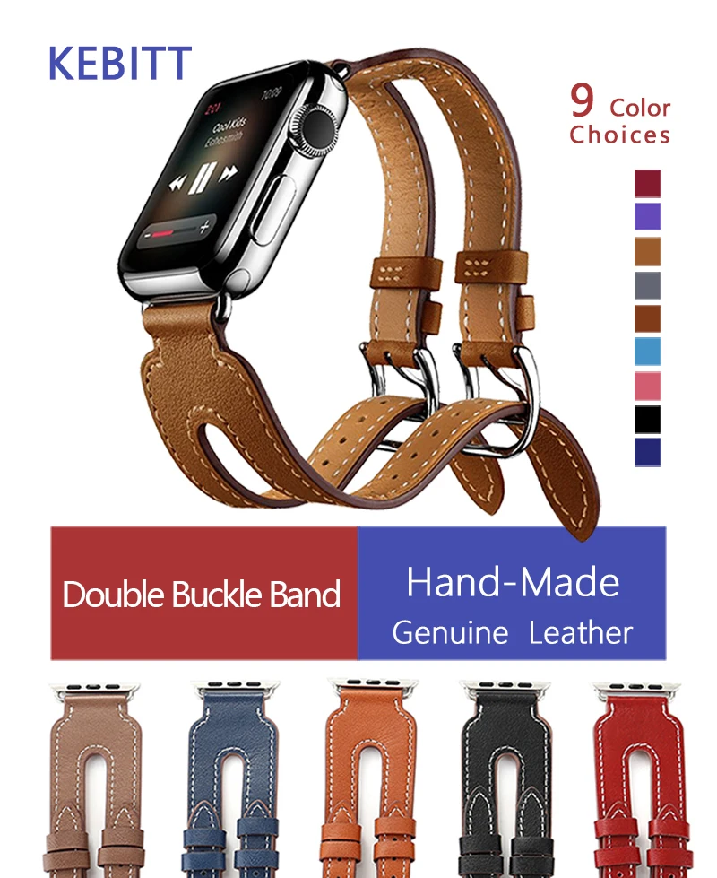 

Кожаный ремешок для iWatch, спортивный браслет с двойной пряжкой для Apple Watch Series 7 6 Se 5 4 3 2 1
