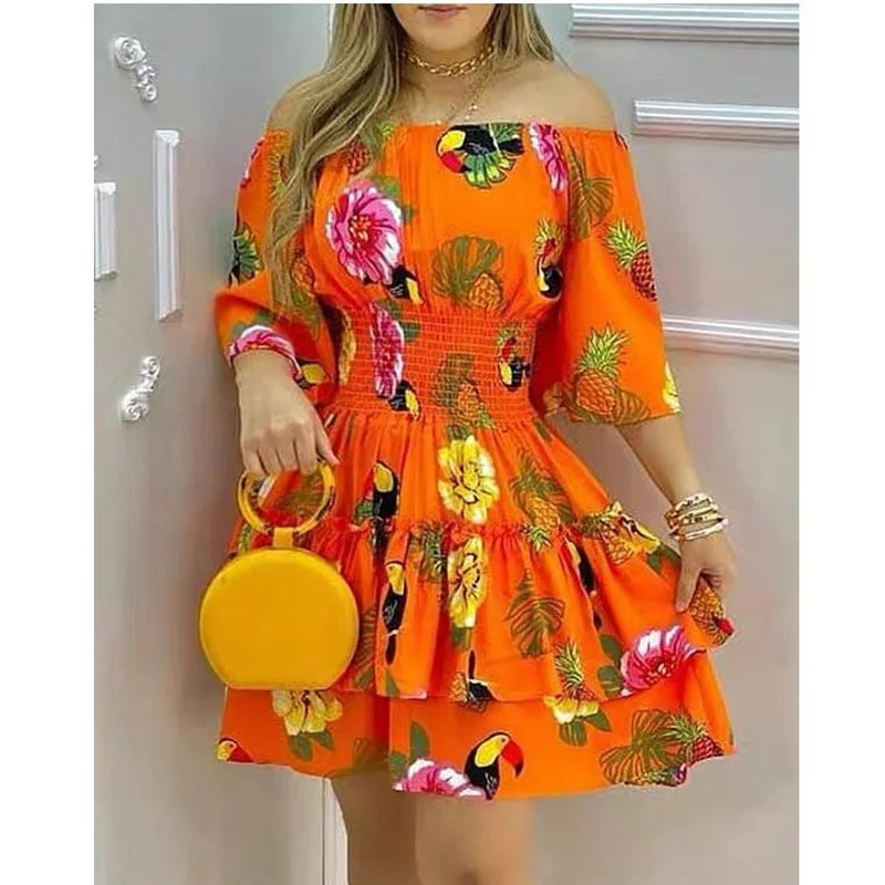 

Factory Customized European and American One Shoulder Dress 2022 Sexy Waist Short Skirt Casual Women's Dresses Traf Party Female