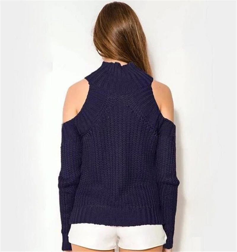 

Off Shoulder Small Stand Collar Crew Neck Pullover Sweater Long Sleeve Knit Jumper Winter Spring Knitwear