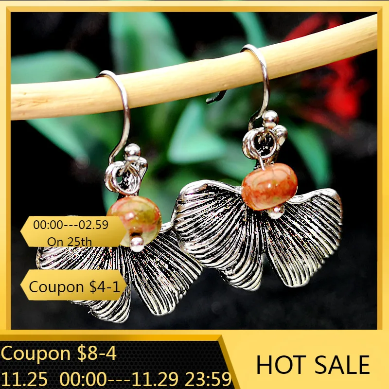 

Classic Exaggerated Leaf Crochet Earrings For Women 2020 Fashion Jewelry Round Colored Stones Dangle Earring Long Wholesale D285