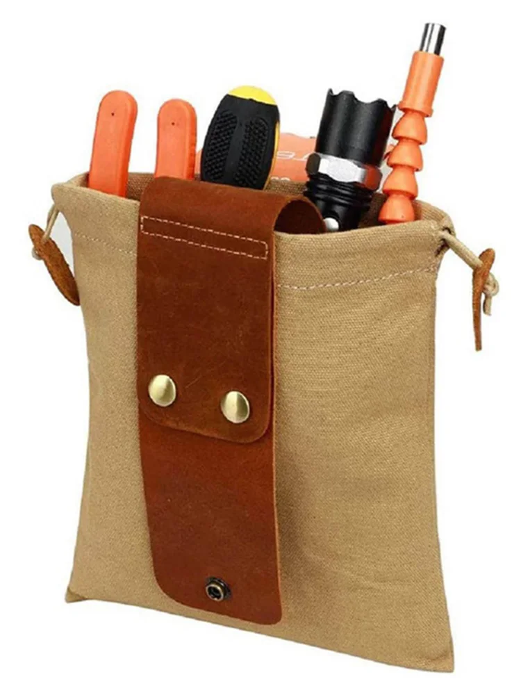 

Leather and Canvas Bushcraft Bag, Canvas Foraging Pouch for Hiking, Picking bag, Easy Looping Around Belts Foldable Tool Pouch