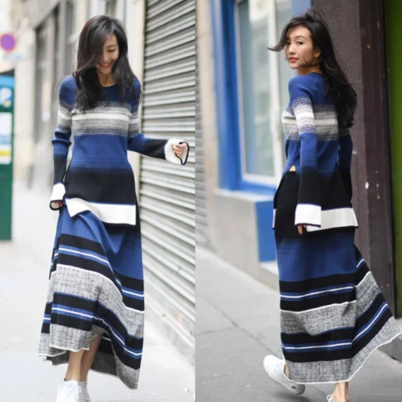 Осень зима 2020 Роскошный дизайнерский теплый вязаный свитер с расклешенными