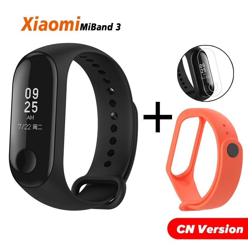 Origina Xiaomi mi band 3 глобальная версия фитнес-браслет трекер пульсометр mi band 3 Смарт-браслет для Android IOS - Цвет: add film Orange