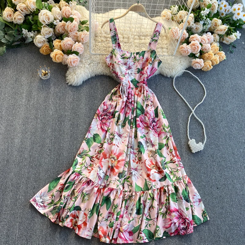 

Женское пляжное платье-макси без рукавов, длинное плиссированное платье на бретелях-спагетти с квадратным вырезом, праздничное платье с цв...