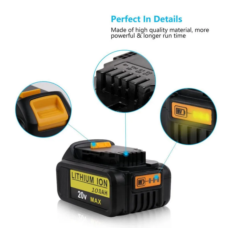 

3PCS New 100% Original 10000mAh 20V for Dewalt Power Tool Battery DCB206 20V 10.0Ah Battery DCB206 20V Battery DCB205 DCB204-2
