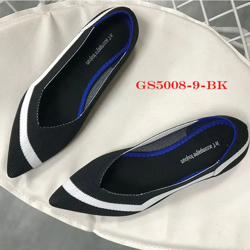 5008-9 Black Flats Genshuo/Женская обувь на плоской подошве; Zapatos de Mujer; женские балетки на плоской подошве; слипоны с острым носком; женская повседневная обувь; мягкие лоферы - Цвет: 5008-9 Black Flats