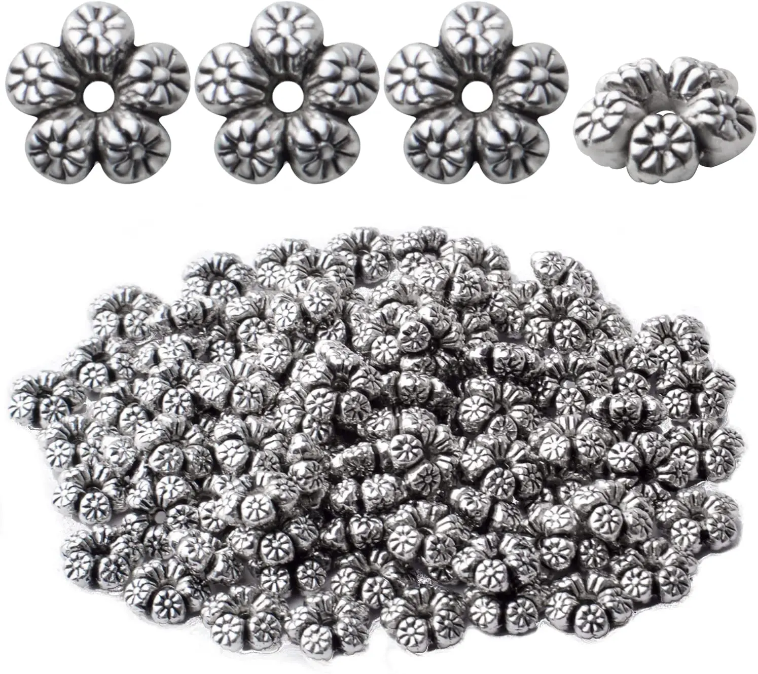 

100pcs Antique Silver Flower Spacer Beads Vintage Tibetan Alloy Flower Loose Beads for Bracelet Necklace Jewelry Making Supplies