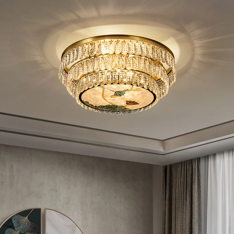 

FSS Chinese Style Crystal Chandelier Enamel Painted Pattern Light Luxury Bedroom Study Master Bedroom Living room Chandelier