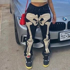 Женские джинсы-карандаш Y2K, винтажные черные зауженные брюки со средней посадкой, с принтом черепа в готическом стиле, уличная одежда в стиле E-girl