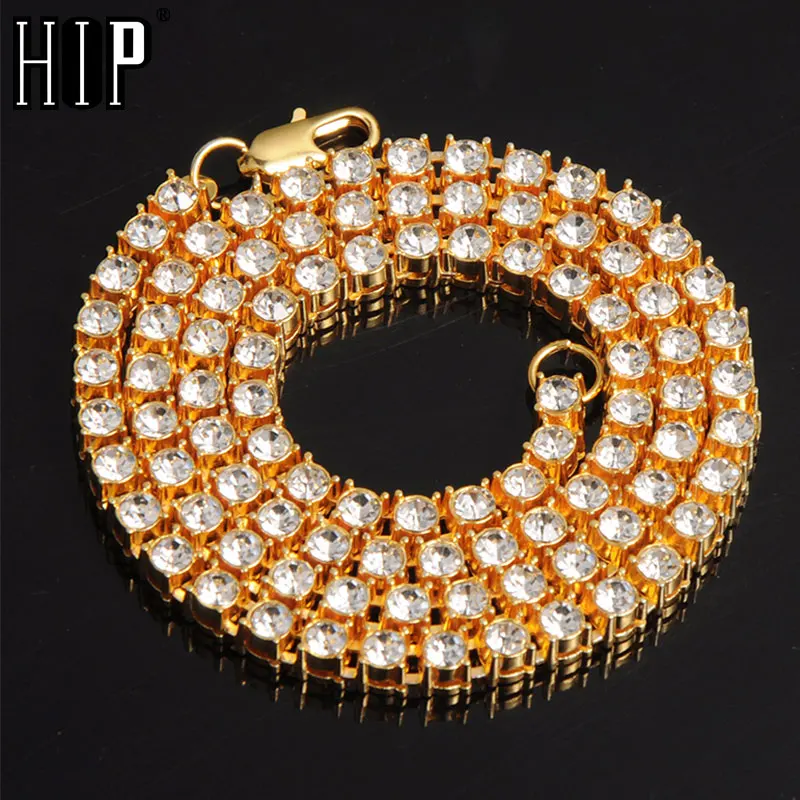 Хип хоп ледяной выход 5 мм мужские ожерелья 1 ряд Стразы чокер со стразами