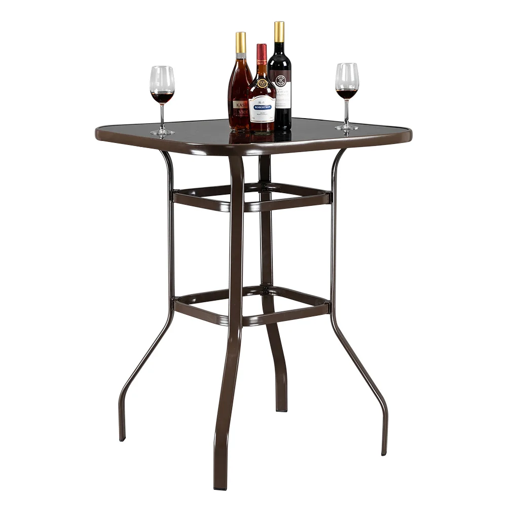 

Wrought Iron Glass High Bar Table Patio Bar Table Brown (80 x 80 x 101)cm(L x W x H) US Warehouse