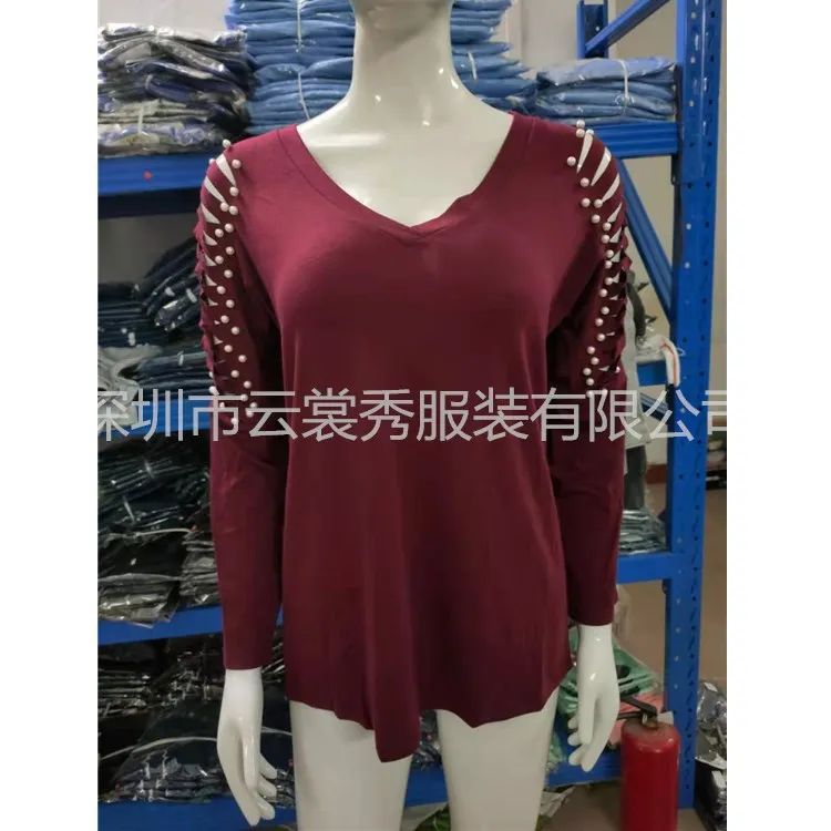 

2021 new hot women's V-Neck long sleeve solid color women's T-shirt