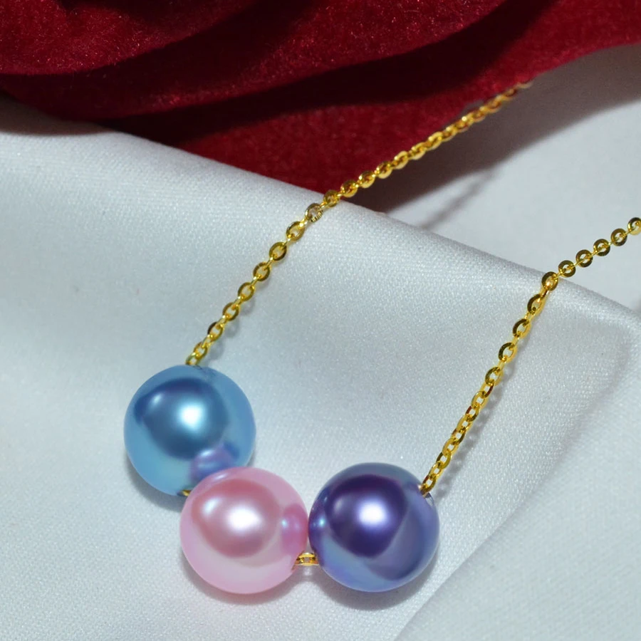 

NYMPH Natural Freshwater Pearl Pendant Necklace 18K Yellow Gold Chain 7-8mm Real Pearl Women's Wedding Fine Jewelry [D350]