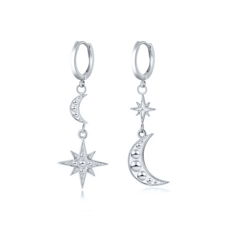 

Aide 100% Real 925 Sterling Sliver Shiny Zircon Star And Moon Hoop Earrings for Women Girl Huggie Earring orecchini Fine Jewelry