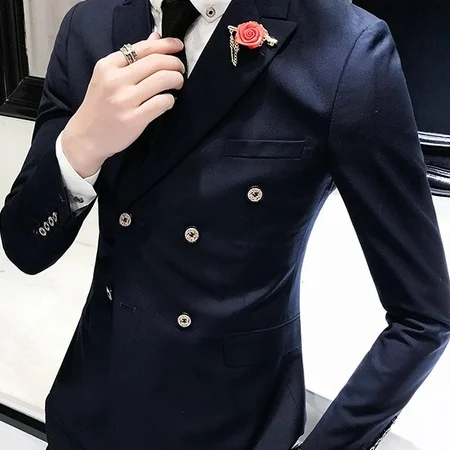 Deep blue blazer Роскошный Королевский мужской костюм 3 комплекта модный бутик двубортный сплошной цвет свадебное платье Тонкий деловой, банкетный вечерний наряд - Цвет: Deep blue blazer