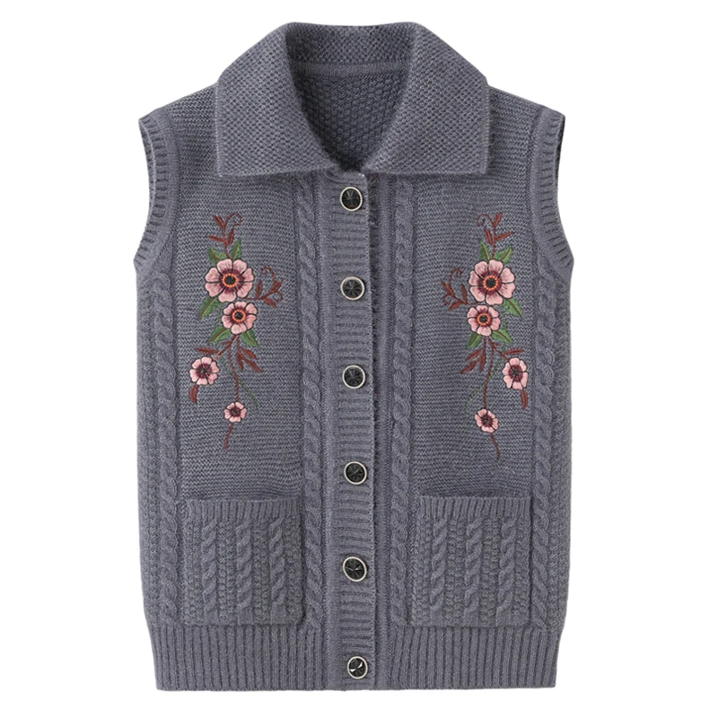 

Свитер-жилет для женщин среднего возраста весна осень зима вязаный кардиган с вышивкой свитер куртка Топы платье для матери