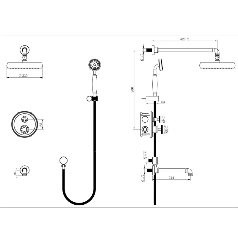 Скрытый настенный смеситель для душа черная душевая лейка с дождевой насадкой